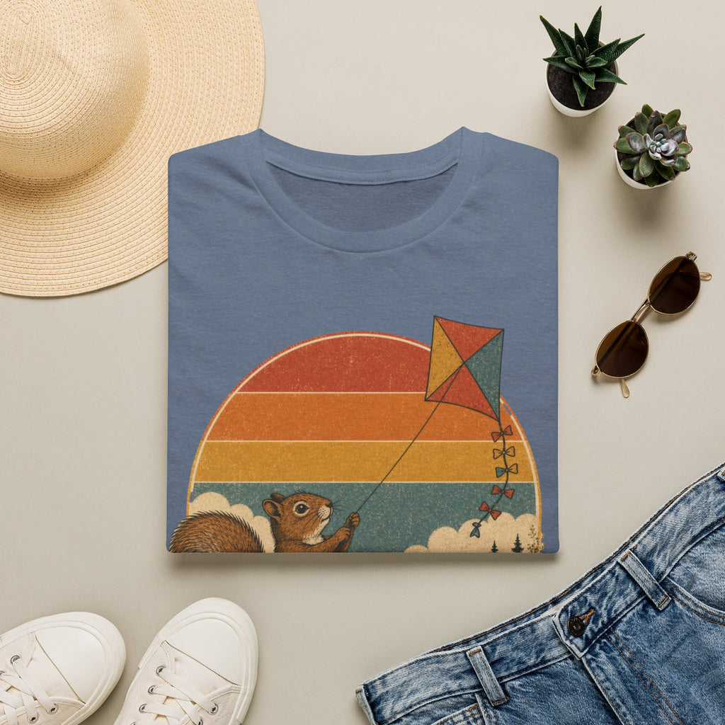Retro Squirrel Kite T-Shirt — Vintage Sunset Nature Tee