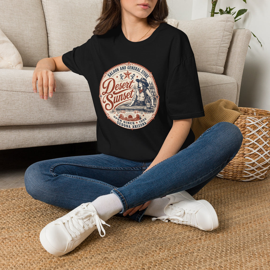 Desert Sunset Saloon T-Shirt — Vintage Western Cowgirl Graphic Tee