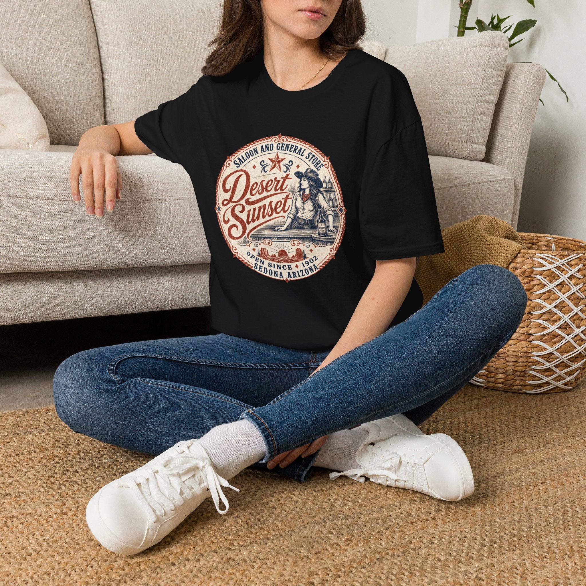 Desert Sunset Saloon T-Shirt — Vintage Western Cowgirl Graphic Tee
