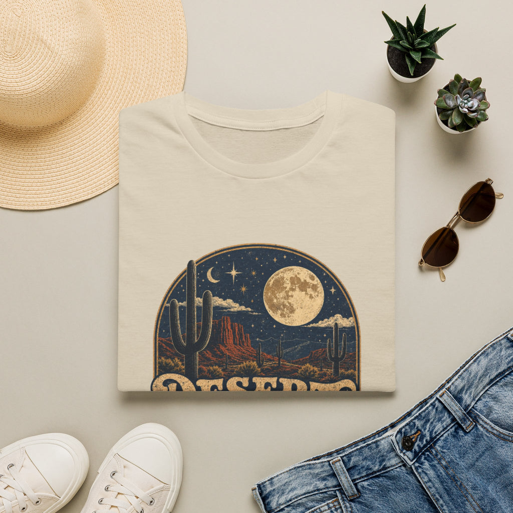 Desert Nights Graphic T-Shirt — “Desert Nights & Lights” Retro Moonlit Cactus Tee