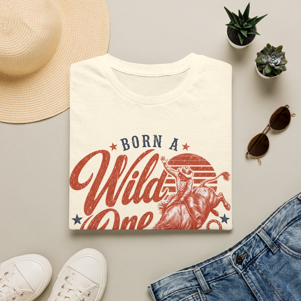 Born a Wild One T‑Shirt — Retro Rodeo Cowboy Graphic Tee