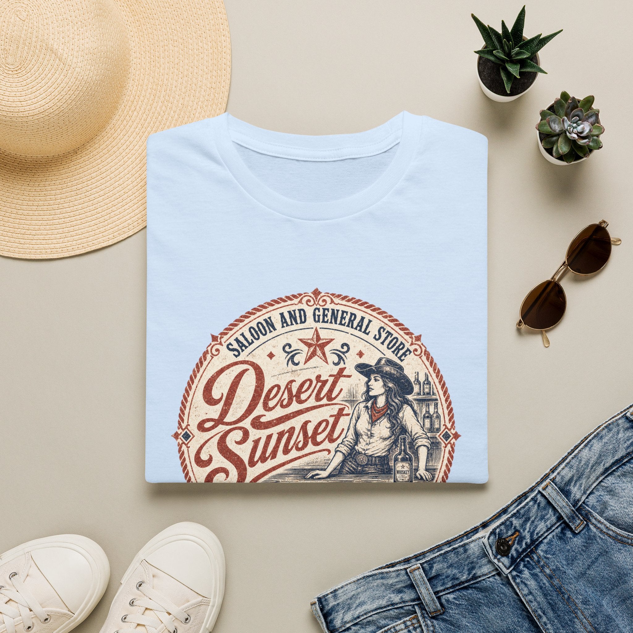 Desert Sunset Saloon T-Shirt — Vintage Western Cowgirl Graphic Tee