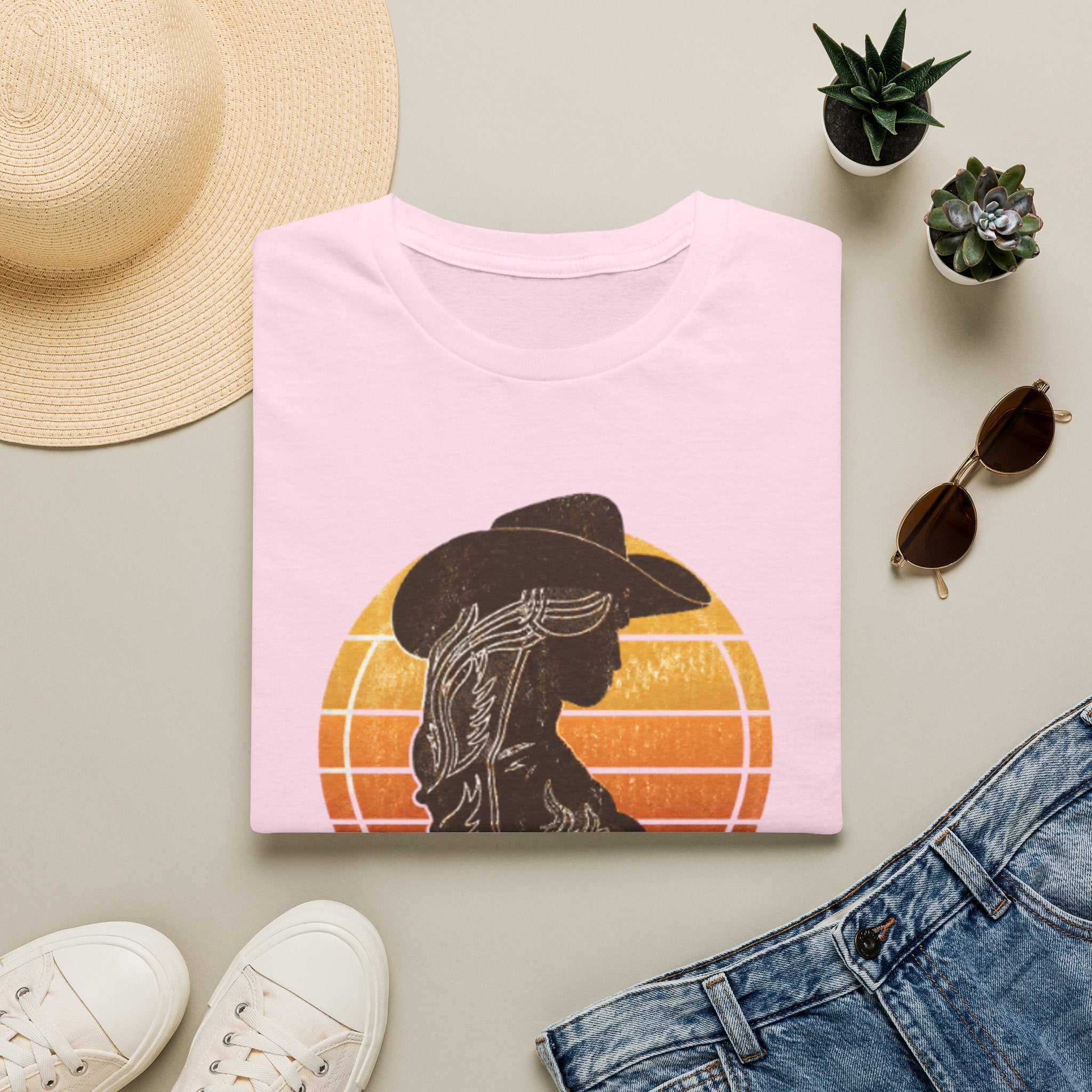 Cowgirl Silhouette T-Shirt — Retro Sunset Western Graphic Tee