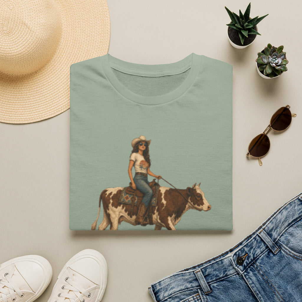 Cowgirl Riding Longhorn T-Shirt — Western Rodeo Graphic Tee
