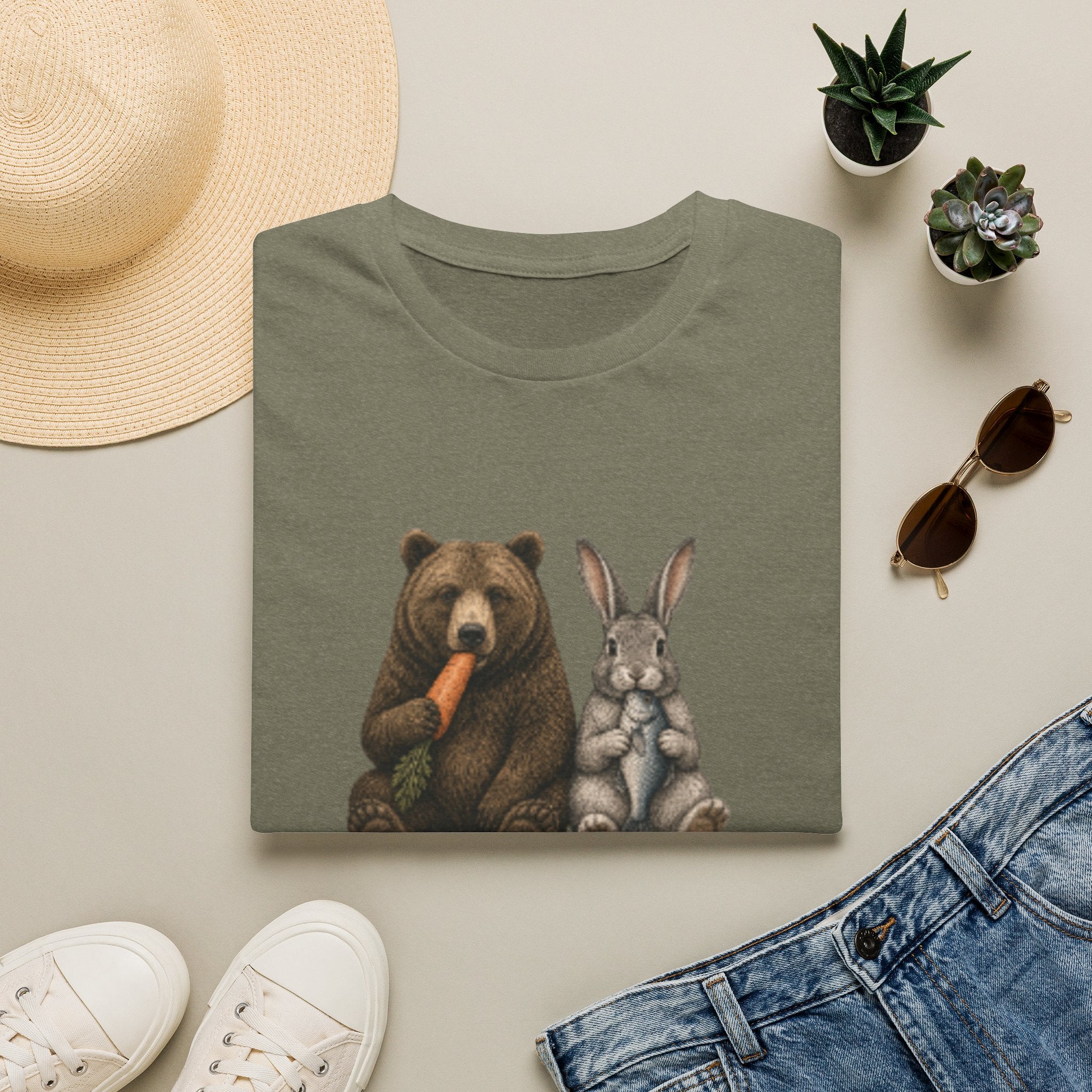 Bear & Bunny T-Shirt — 'Let's Not Be Rushing' Cute Woodland Friends Tee