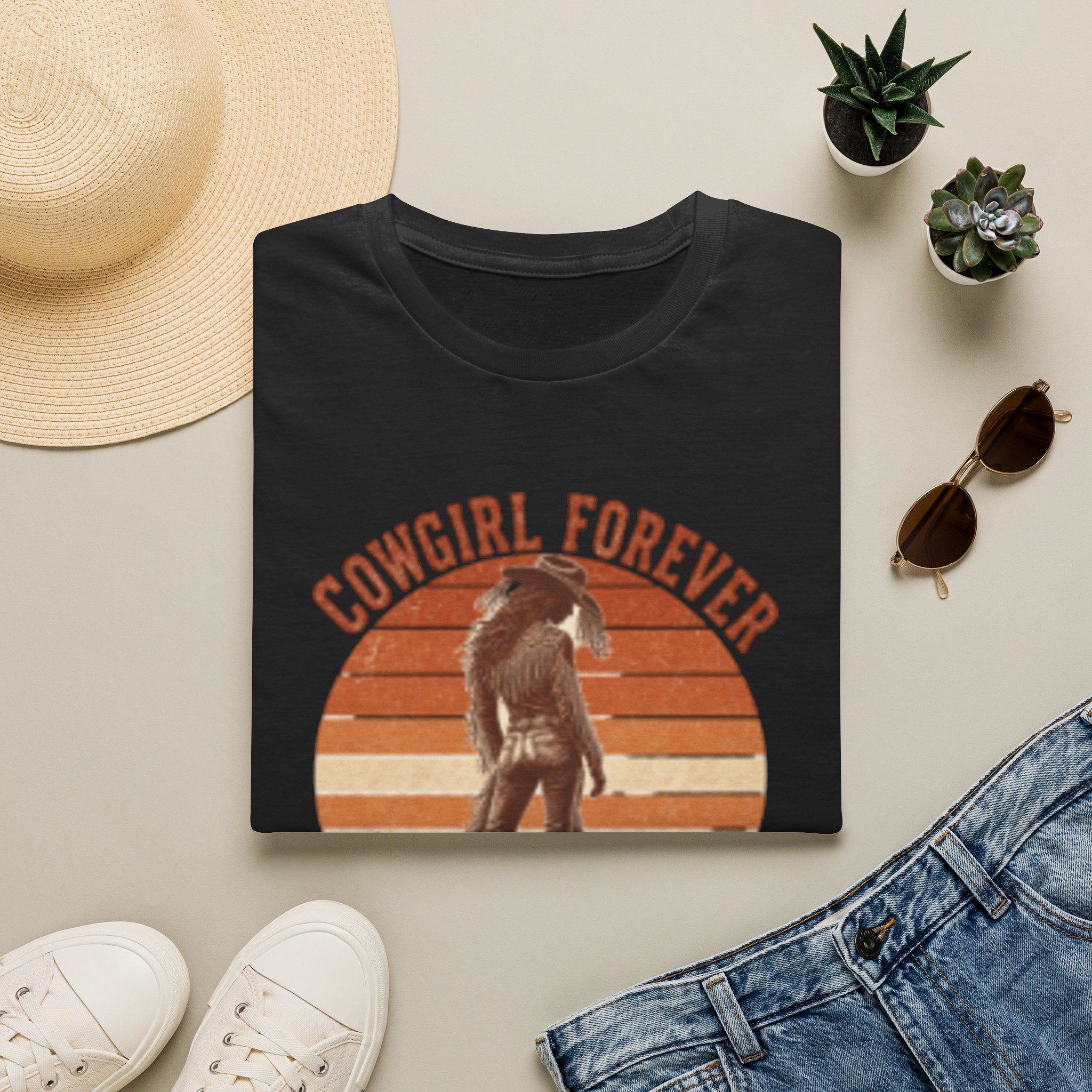 Cowgirl Forever T‑Shirt — Retro Sunset Western Graphic Tee