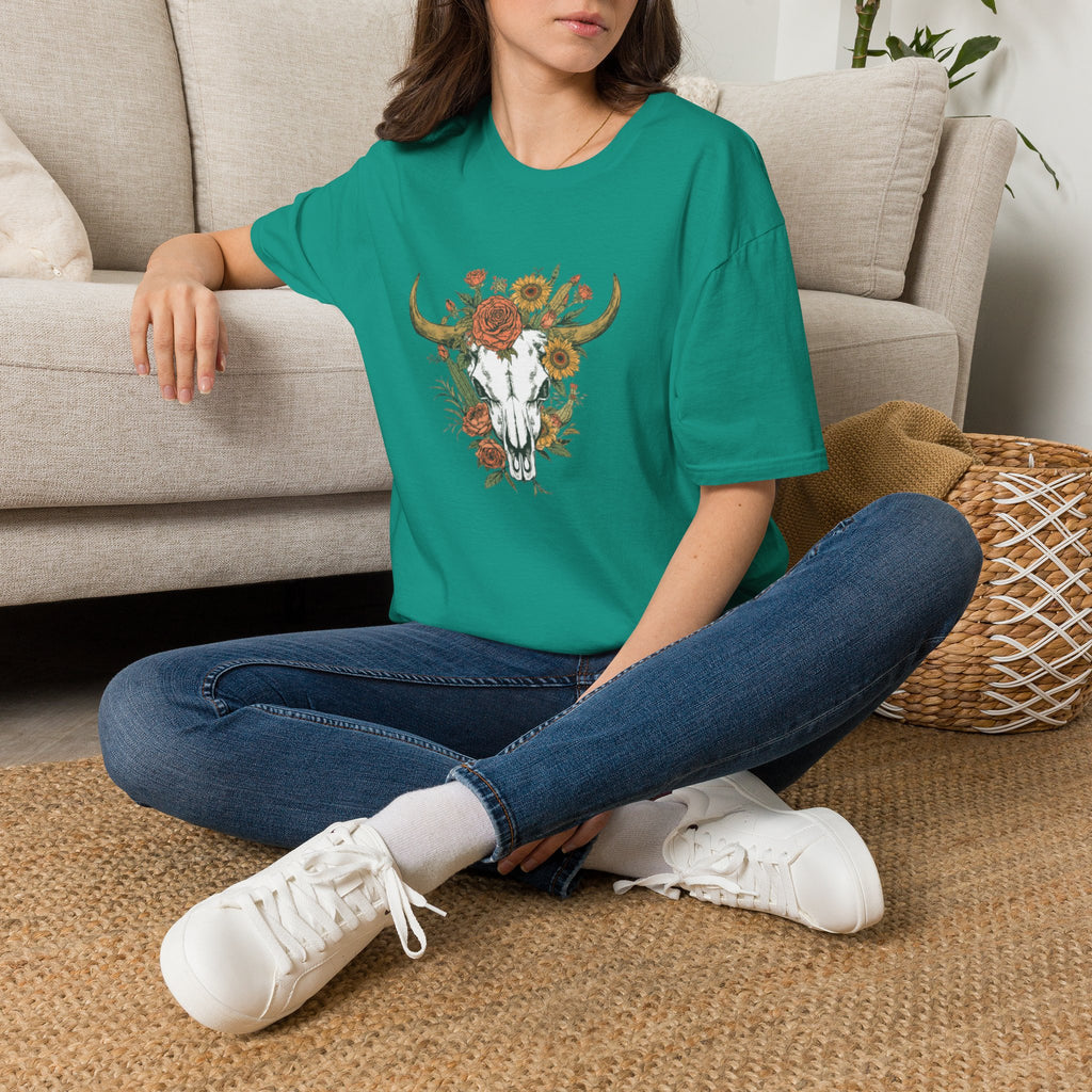 Floral Bull Skull T-Shirt — Boho Western Graphic Tee