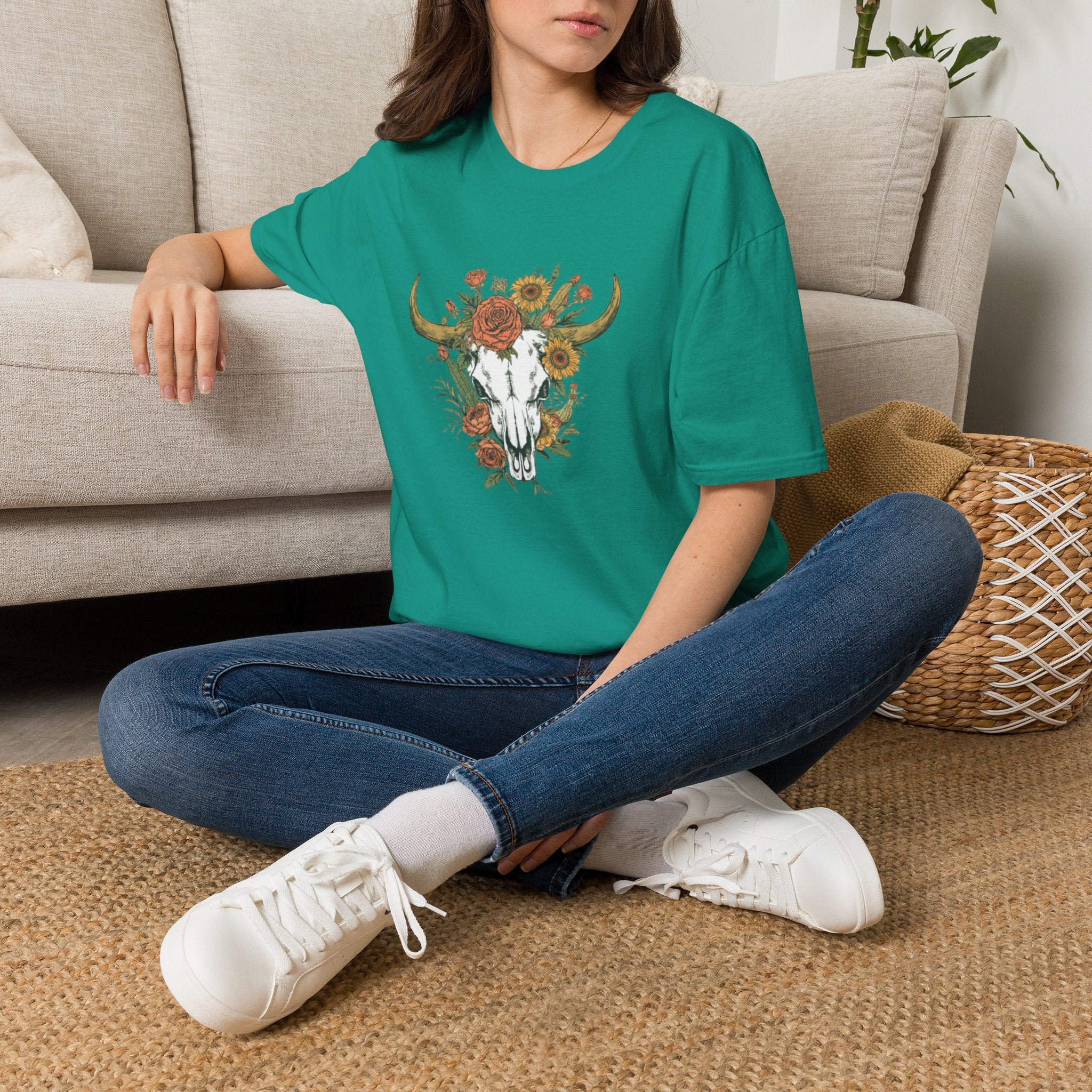 Floral Bull Skull T-Shirt — Boho Western Graphic Tee