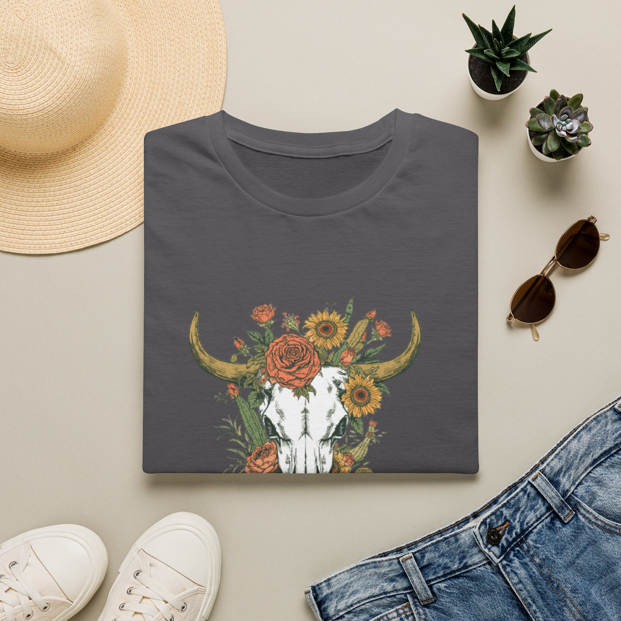 Floral Bull Skull T-Shirt — Boho Western Graphic Tee