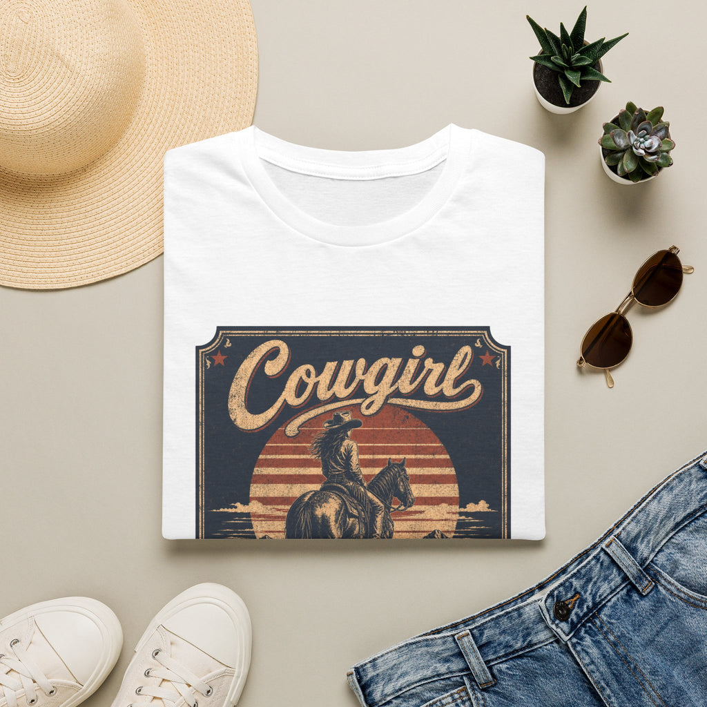 Cowgirl Vintage Graphic Tee — 'Cowgirl' Sunset Horse Riding T-Shirt