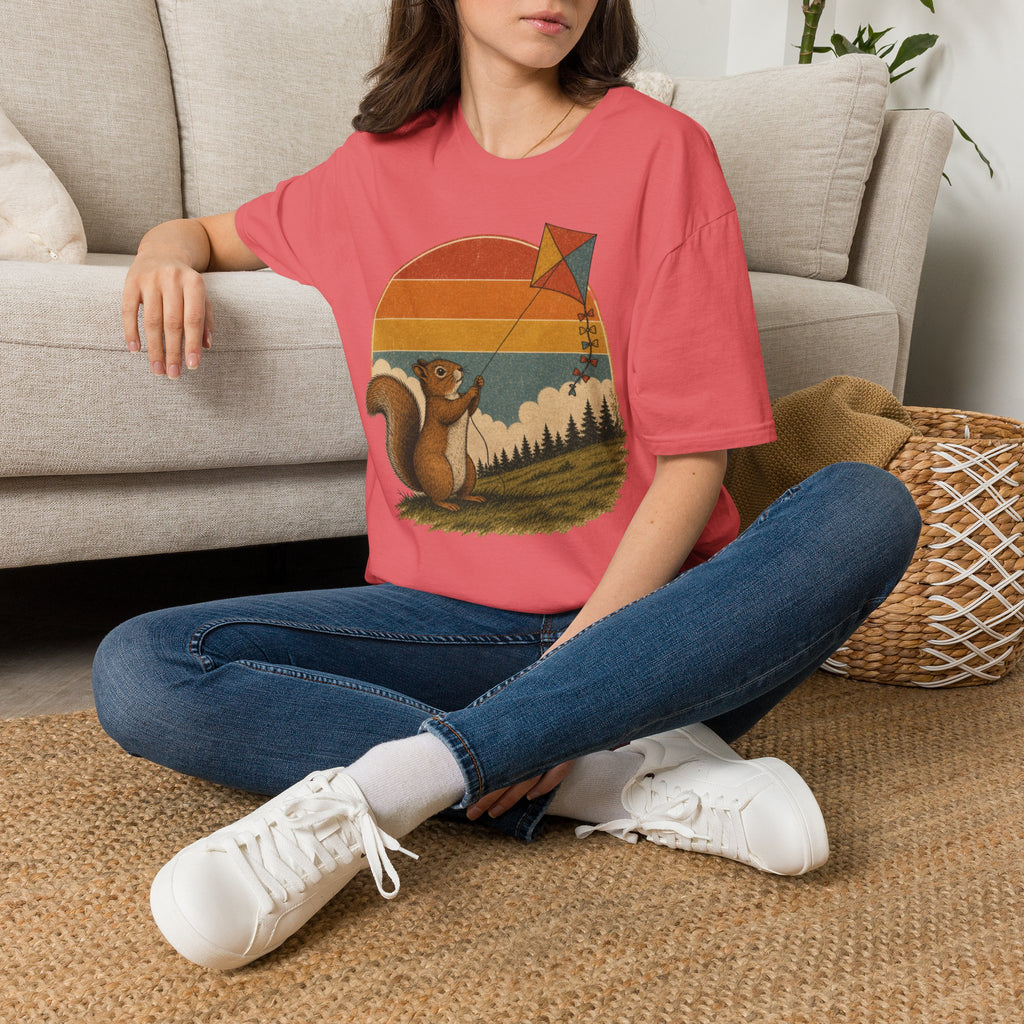 Retro Squirrel Kite T-Shirt — Vintage Sunset Nature Tee