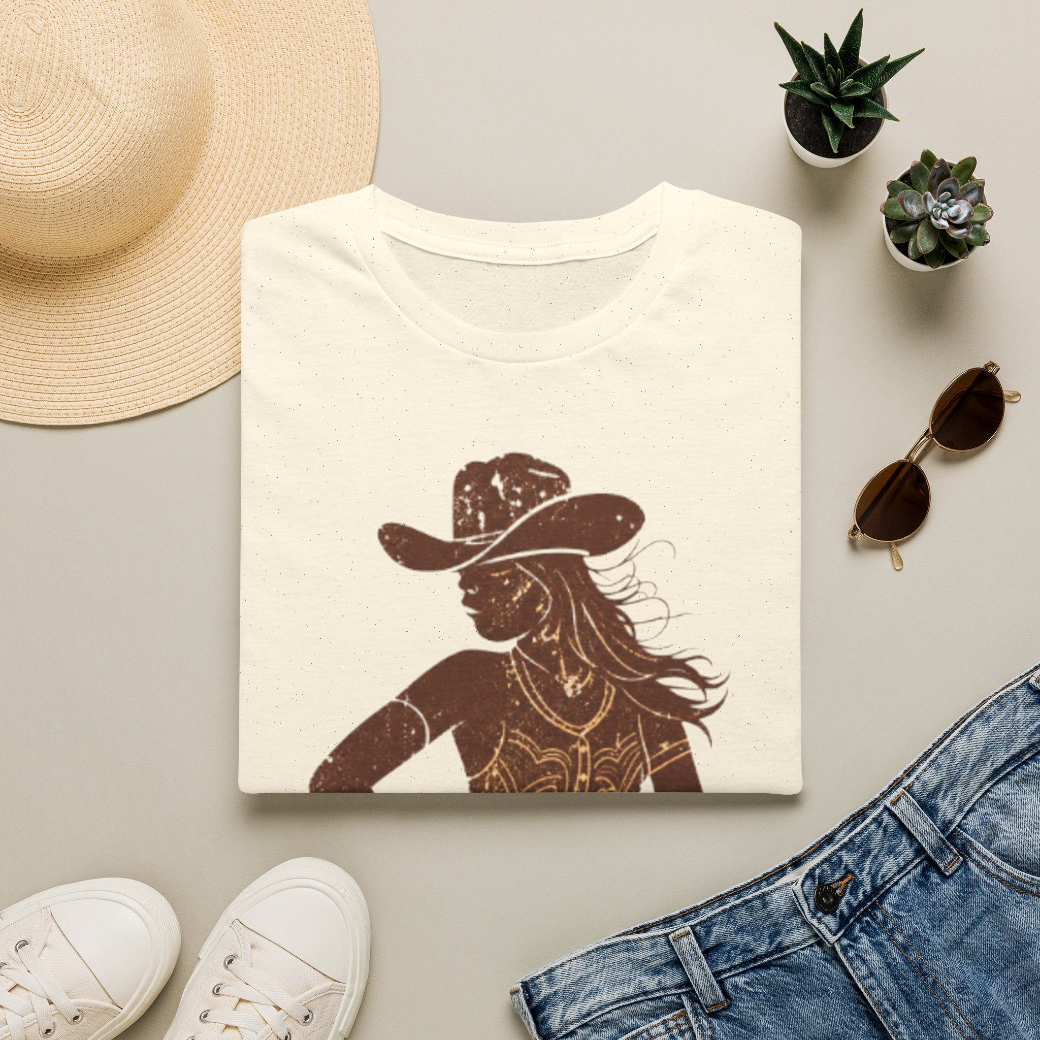 Cowgirl Silhouette T‑Shirt — Rustic Western Woman Graphic Tee