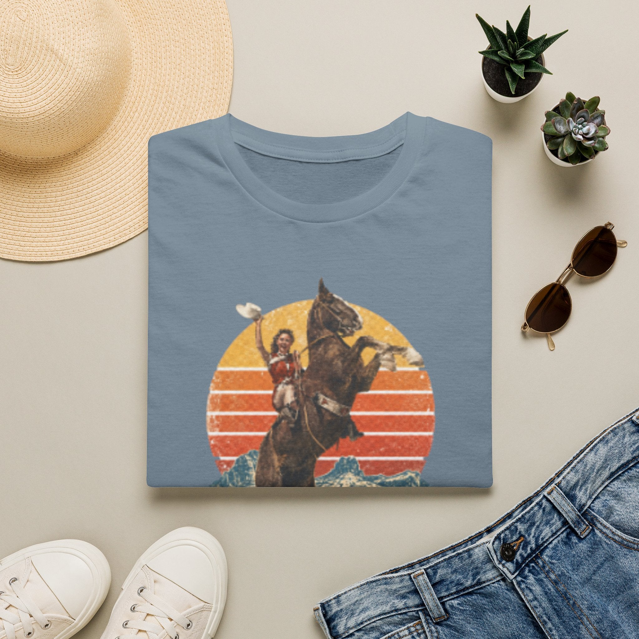 Retro Cowboy Rodeo T-Shirt — Rearing Horse & Rider Graphic