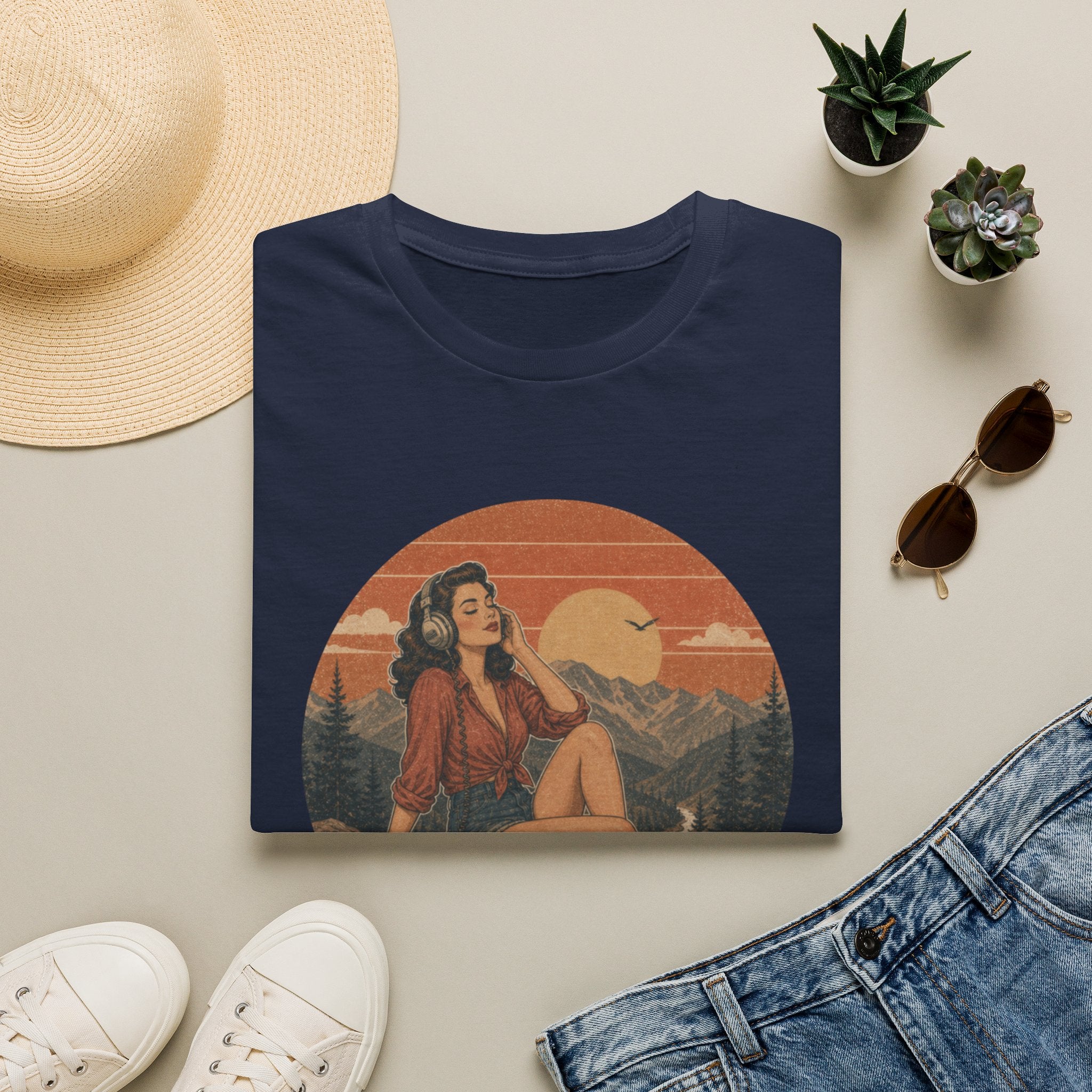 Retro Pin-Up 'Lost in Music' T-Shirt — Vintage Sunset Music Tee