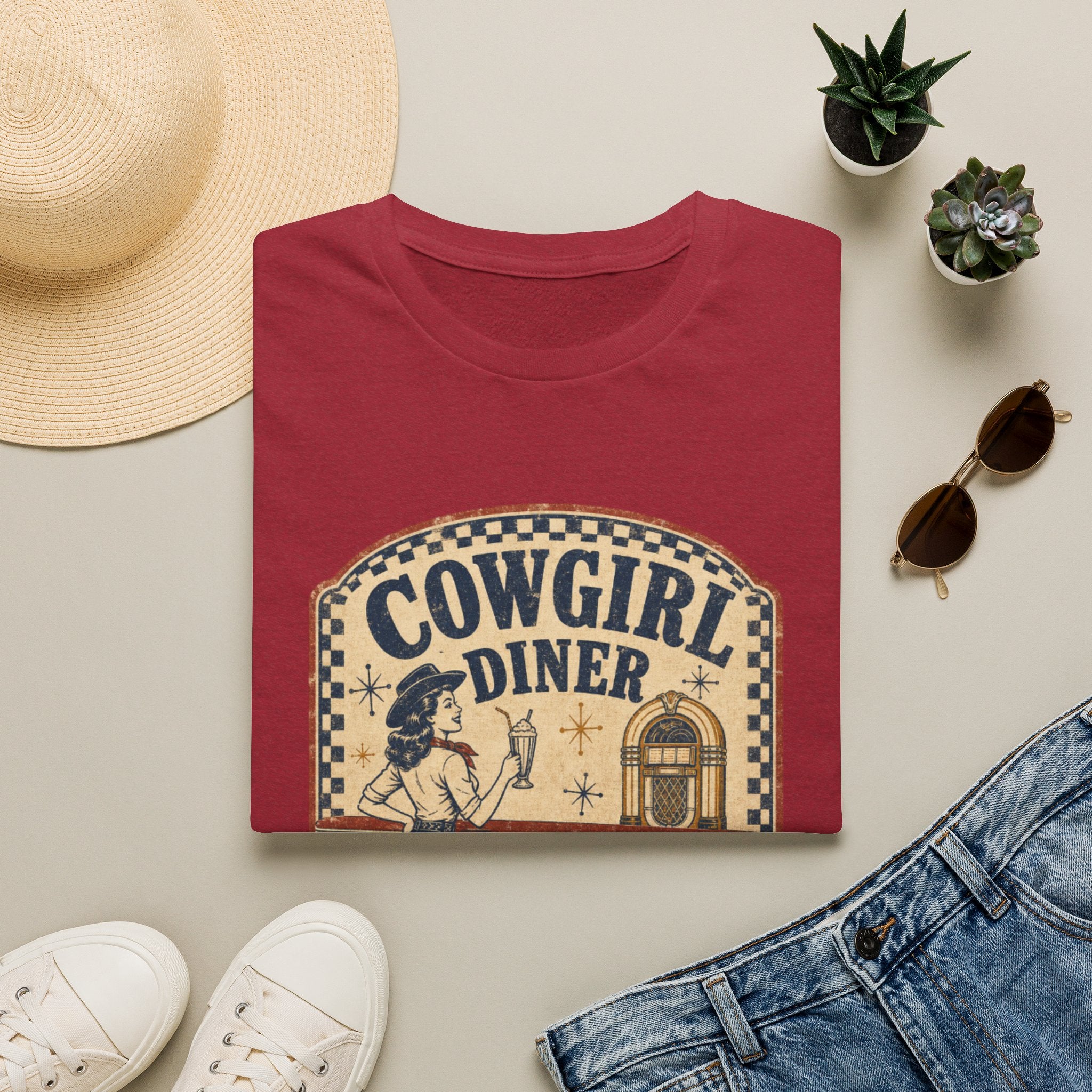 Cowgirl Diner Vintage Tee — Retro Western 'Cowgirl Diner' Graphic T-Shirt