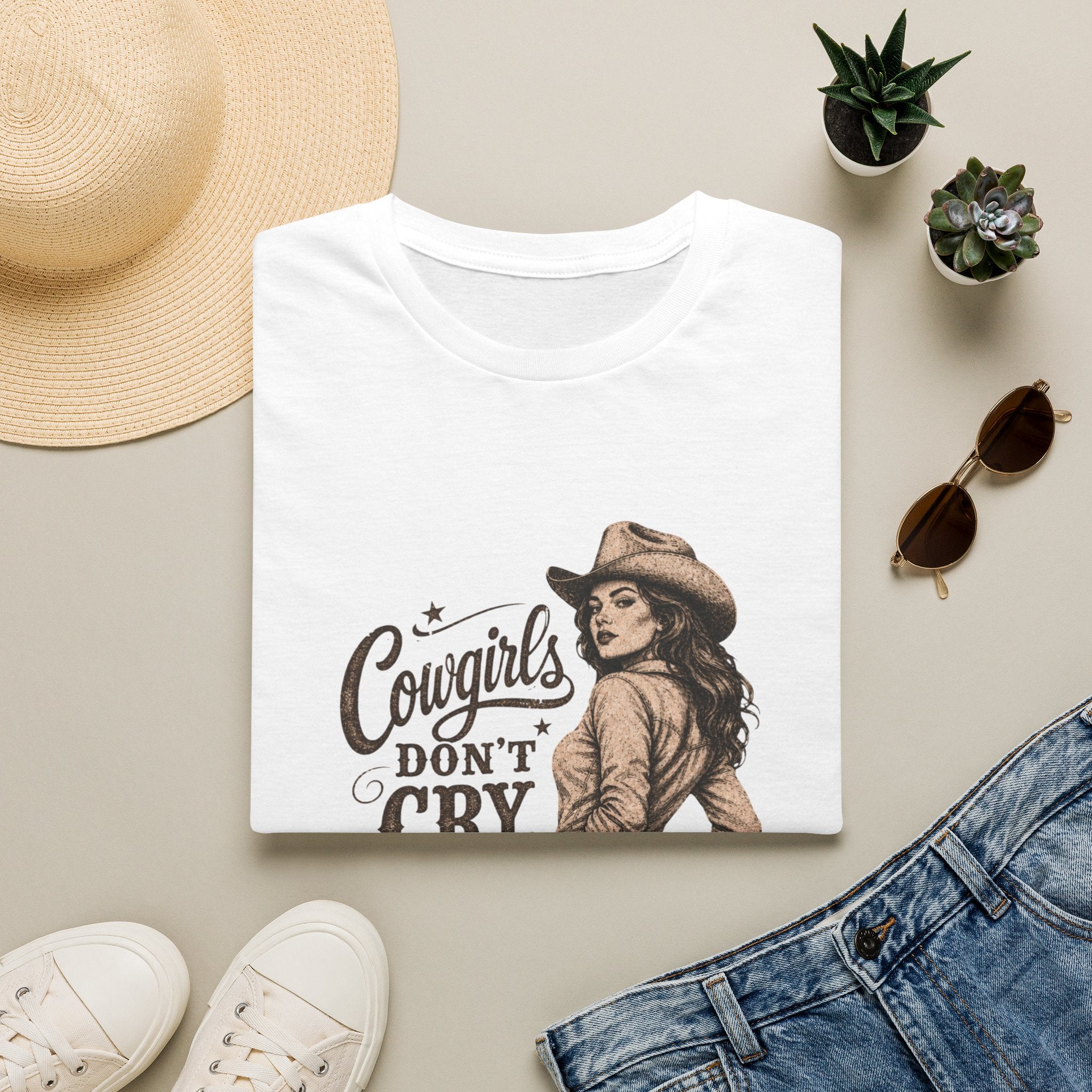 Cowgirls Don’t Cry Graphic Tee — Retro Western Cowgirl Shirt