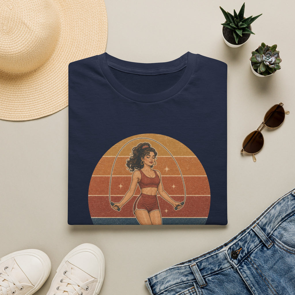 Retro Fitness T-Shirt — "Never Skipping a Beat" Vintage Pin-Up Workout Tee