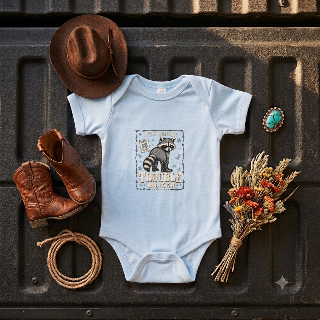 "Little Bandit" Racoon Baby Onesie