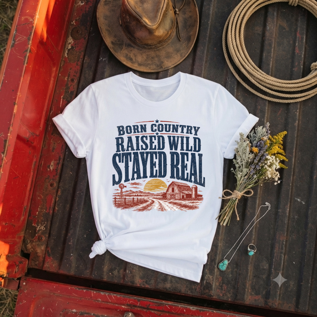 "Born Country Raised Wild Stayed Real" T-Shirt