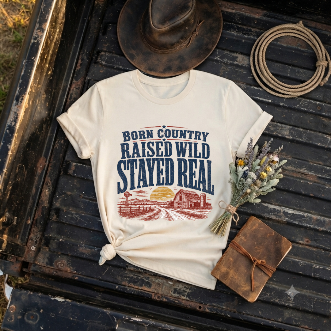"Born Country Raised Wild Stayed Real" T-Shirt