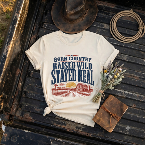 "Born Country Raised Wild Stayed Real" T-Shirt
