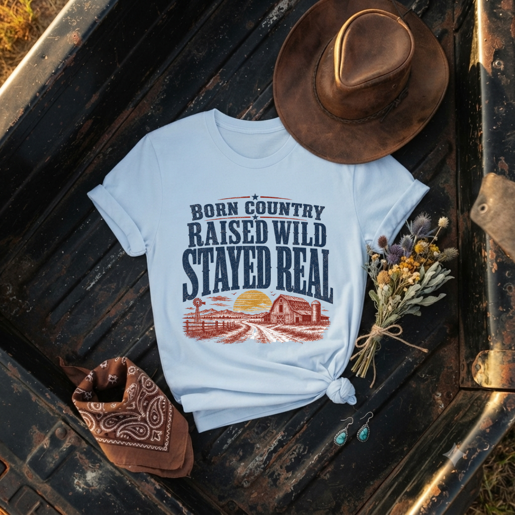 "Born Country Raised Wild Stayed Real" T-Shirt