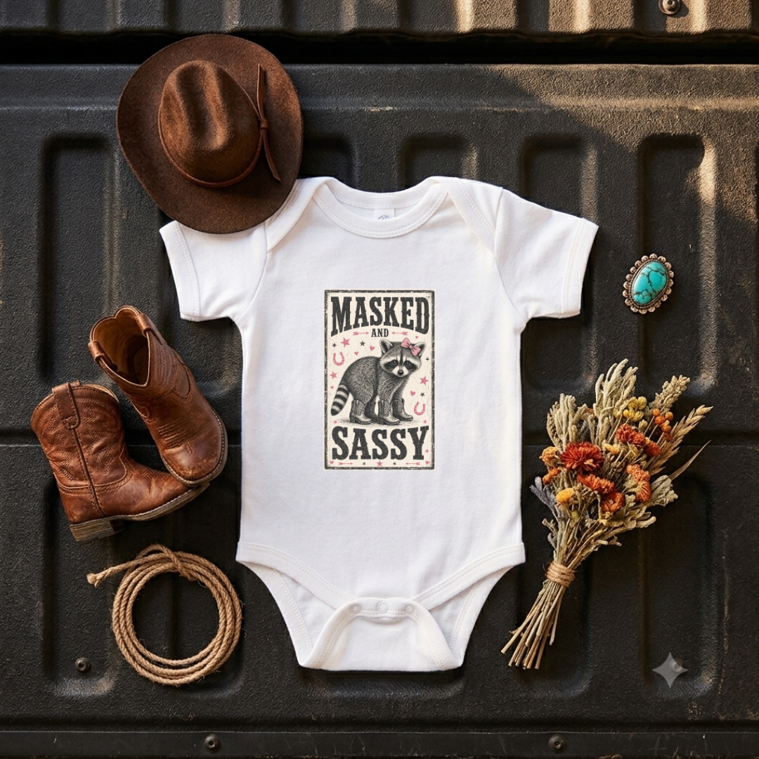 "Masked & Sassy" Baby Onesie