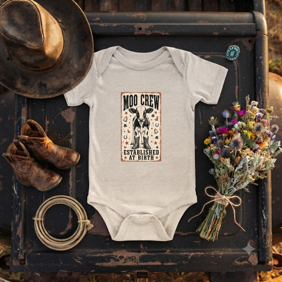 "Moo Crew" Vintage Cow Onesie