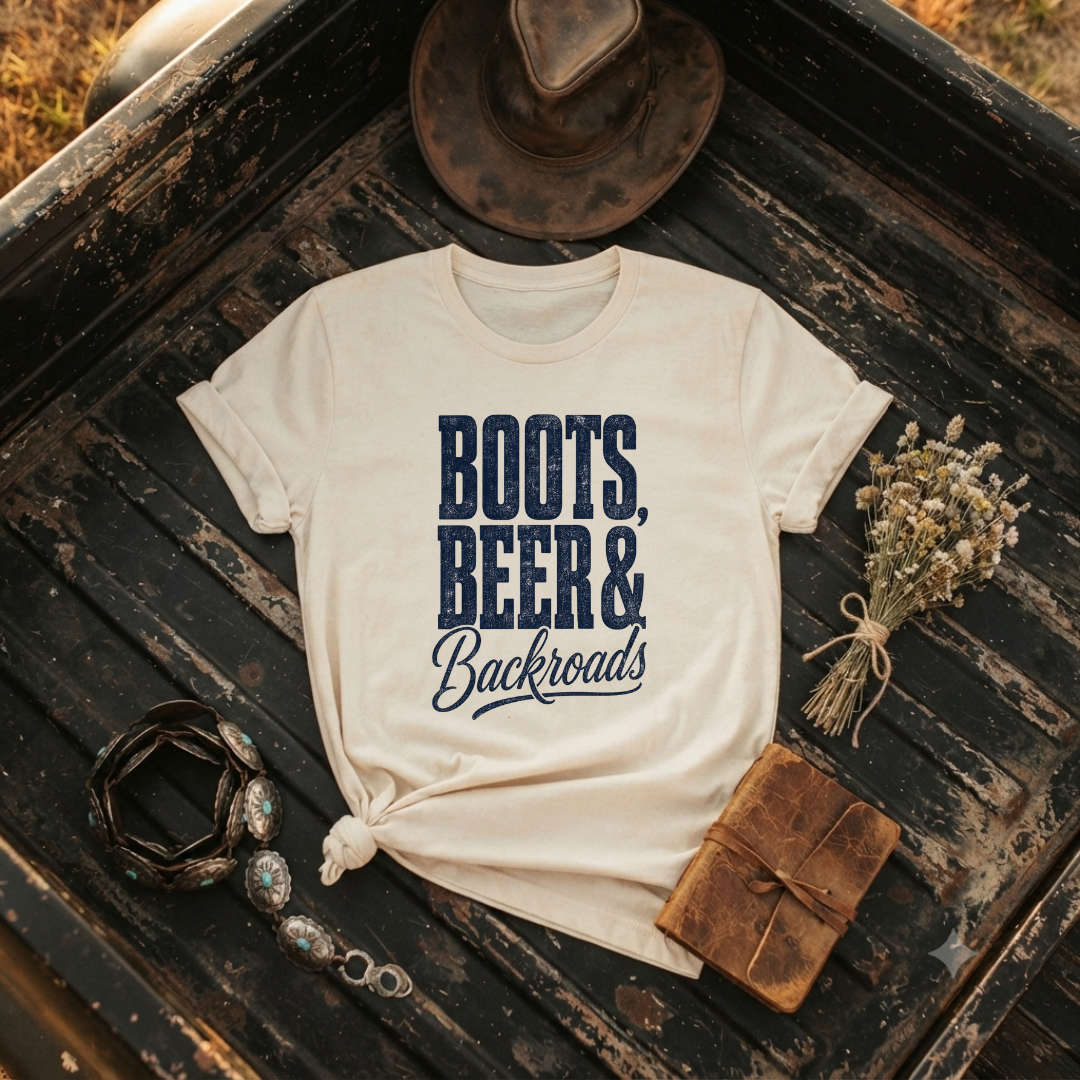 "Boots, Beer & Backroads" T-Shirt