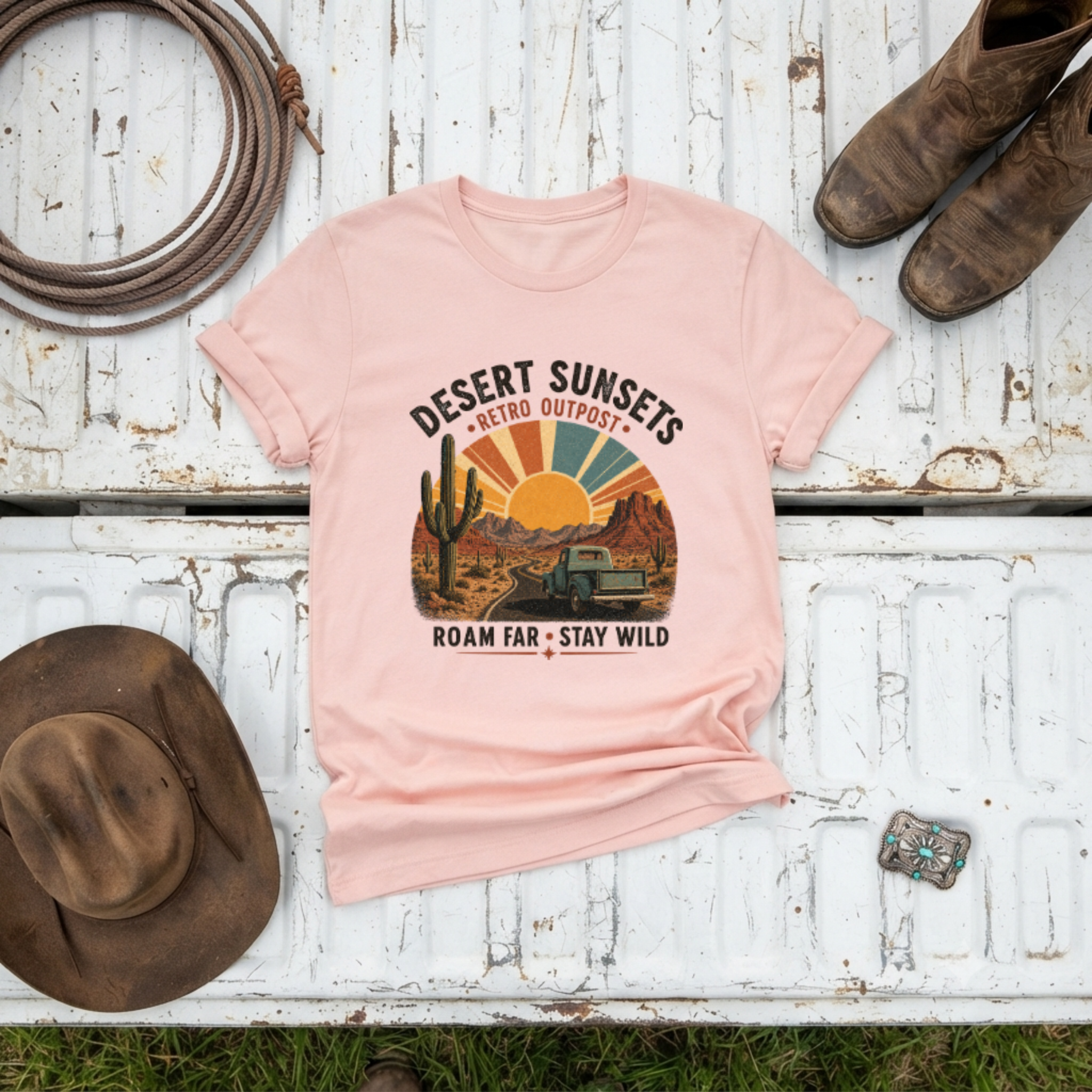 "Desert Sunsets Retro Outpost" T-Shirt