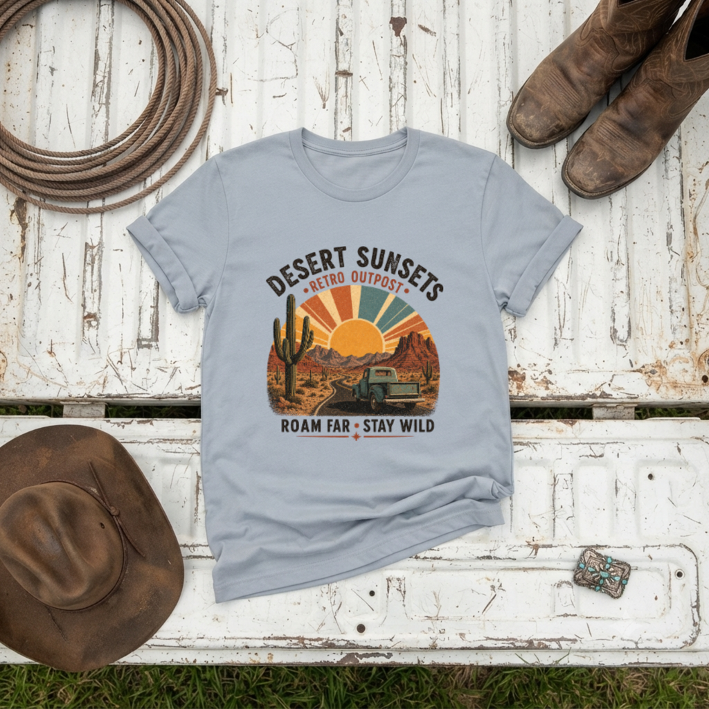 "Desert Sunsets Retro Outpost" T-Shirt