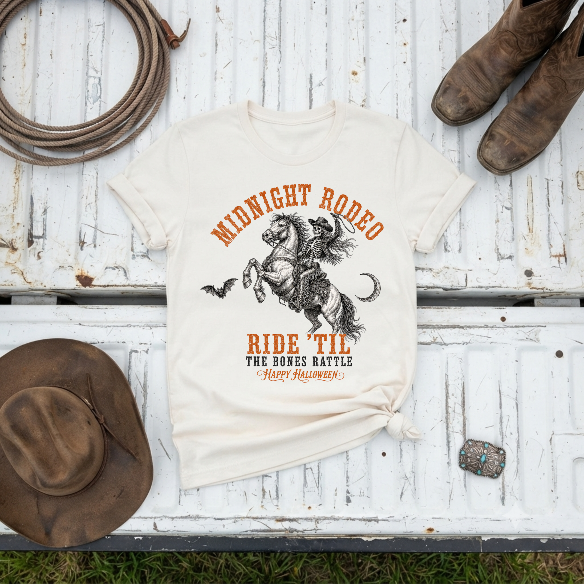 "Ride 'Til the Bones Rattle" Halloween T-Shirt