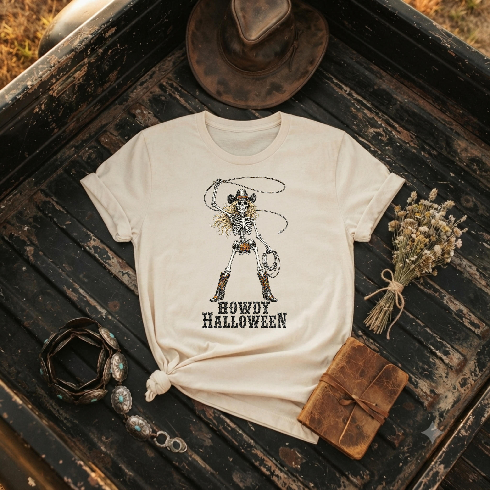 "Howdy Halloween Cowgirl Skeleton" Graphic T-Shirt