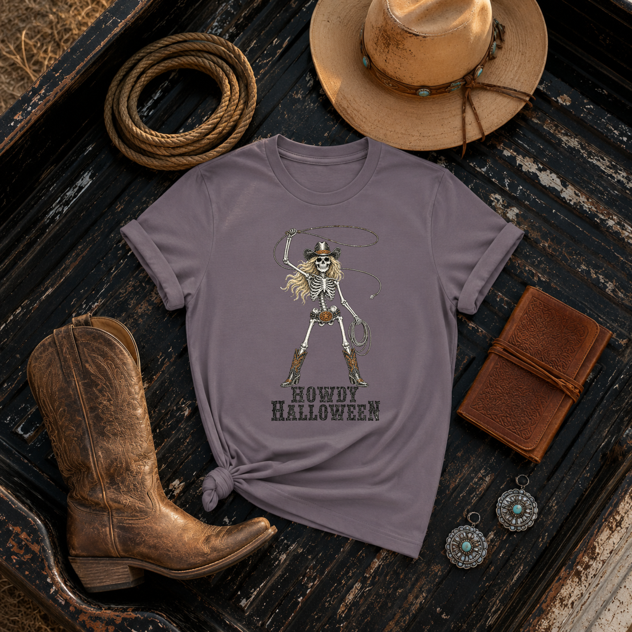 "Howdy Halloween Cowgirl Skeleton" Graphic T-Shirt