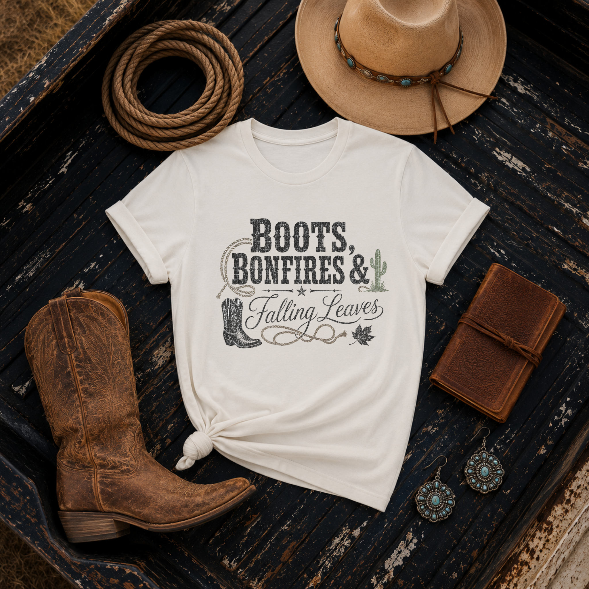 "Boots, Bonfires & Falling Leaves" Graphic T-Shirt