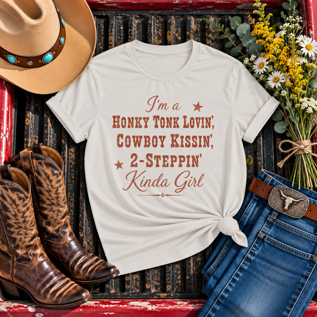 "Honky Tonk Lovin', Cowboy Kissin', 2-Steppin' Kinda Girl" T-Shirt