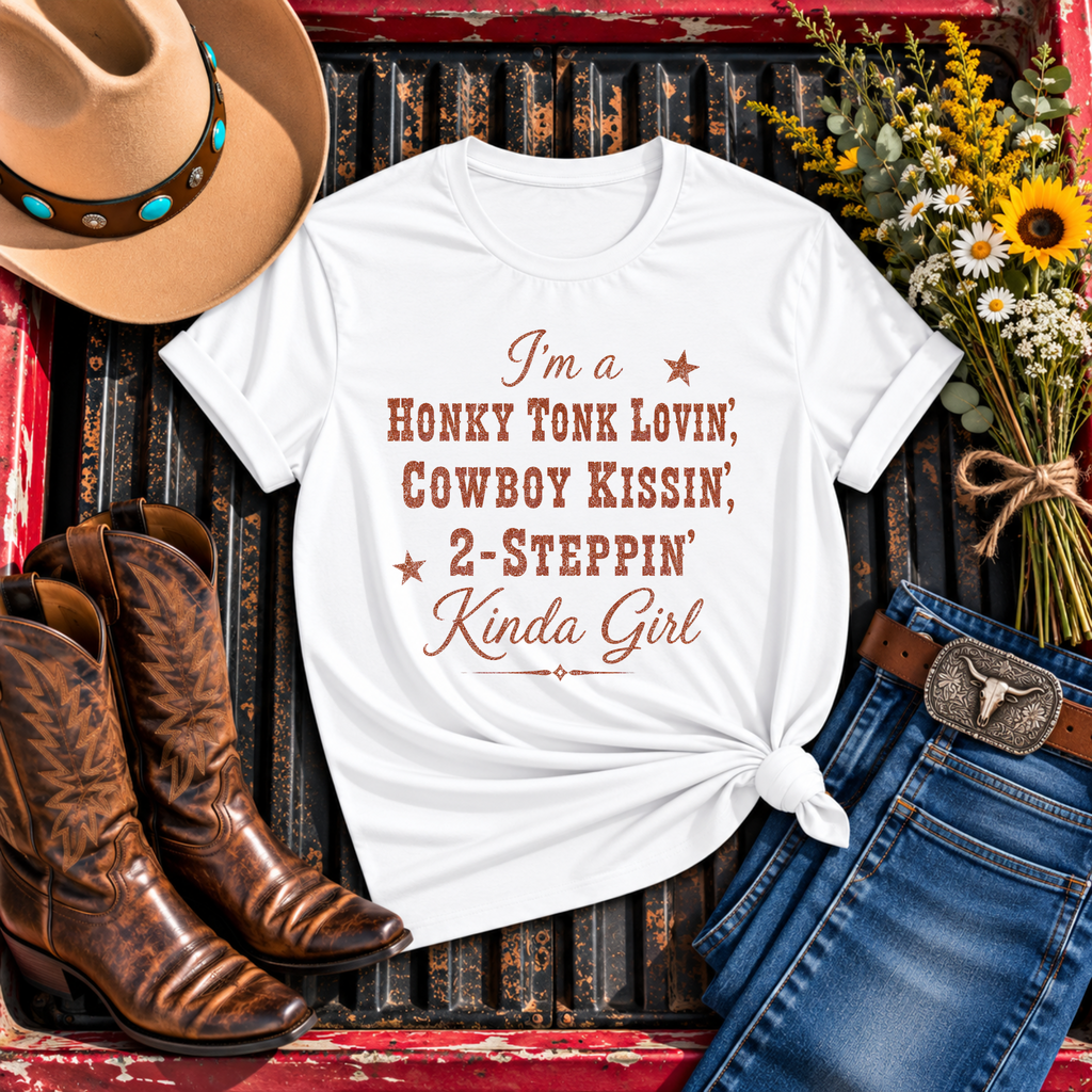 "Honky Tonk Lovin', Cowboy Kissin', 2-Steppin' Kinda Girl" T-Shirt