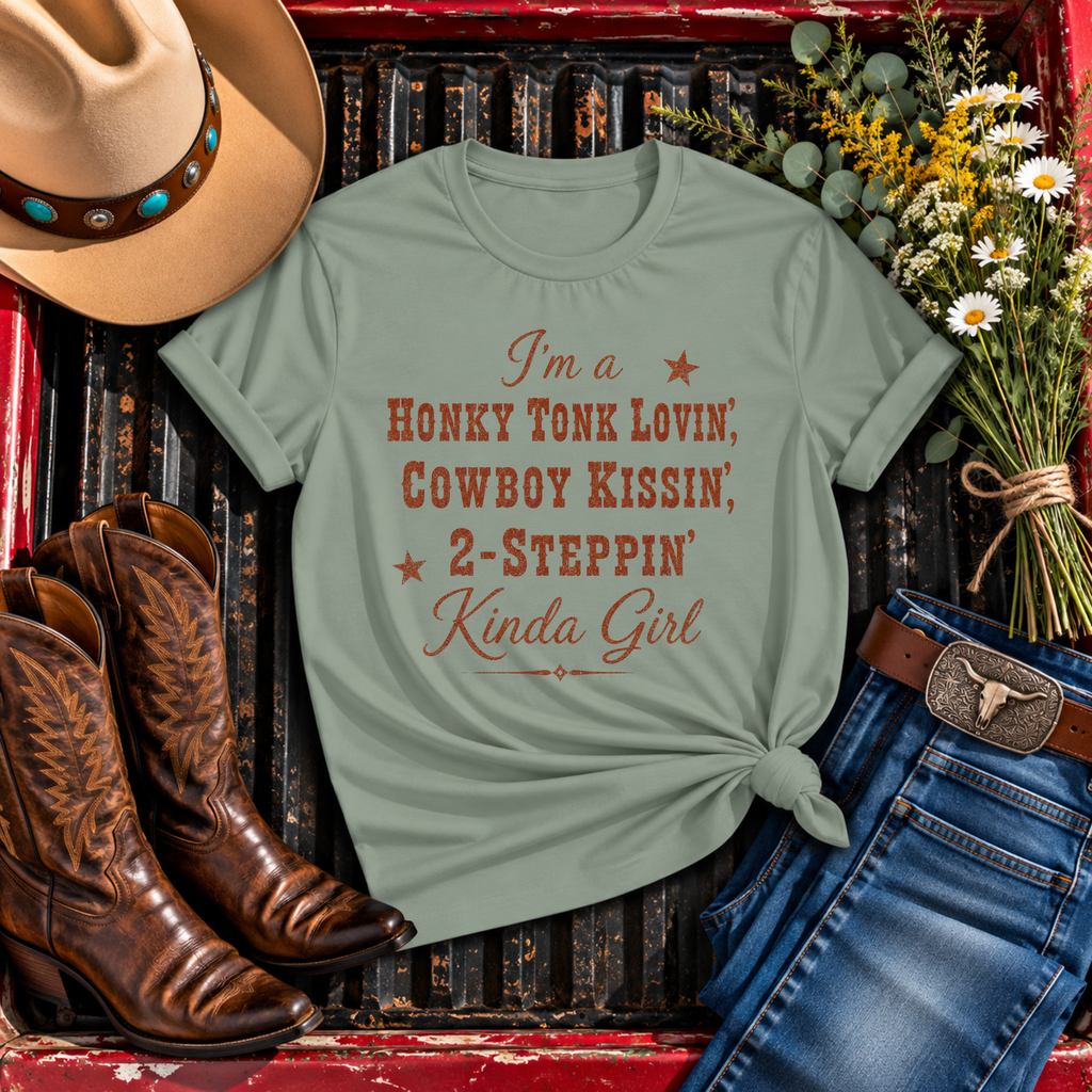 "Honky Tonk Lovin', Cowboy Kissin', 2-Steppin' Kinda Girl" T-Shirt
