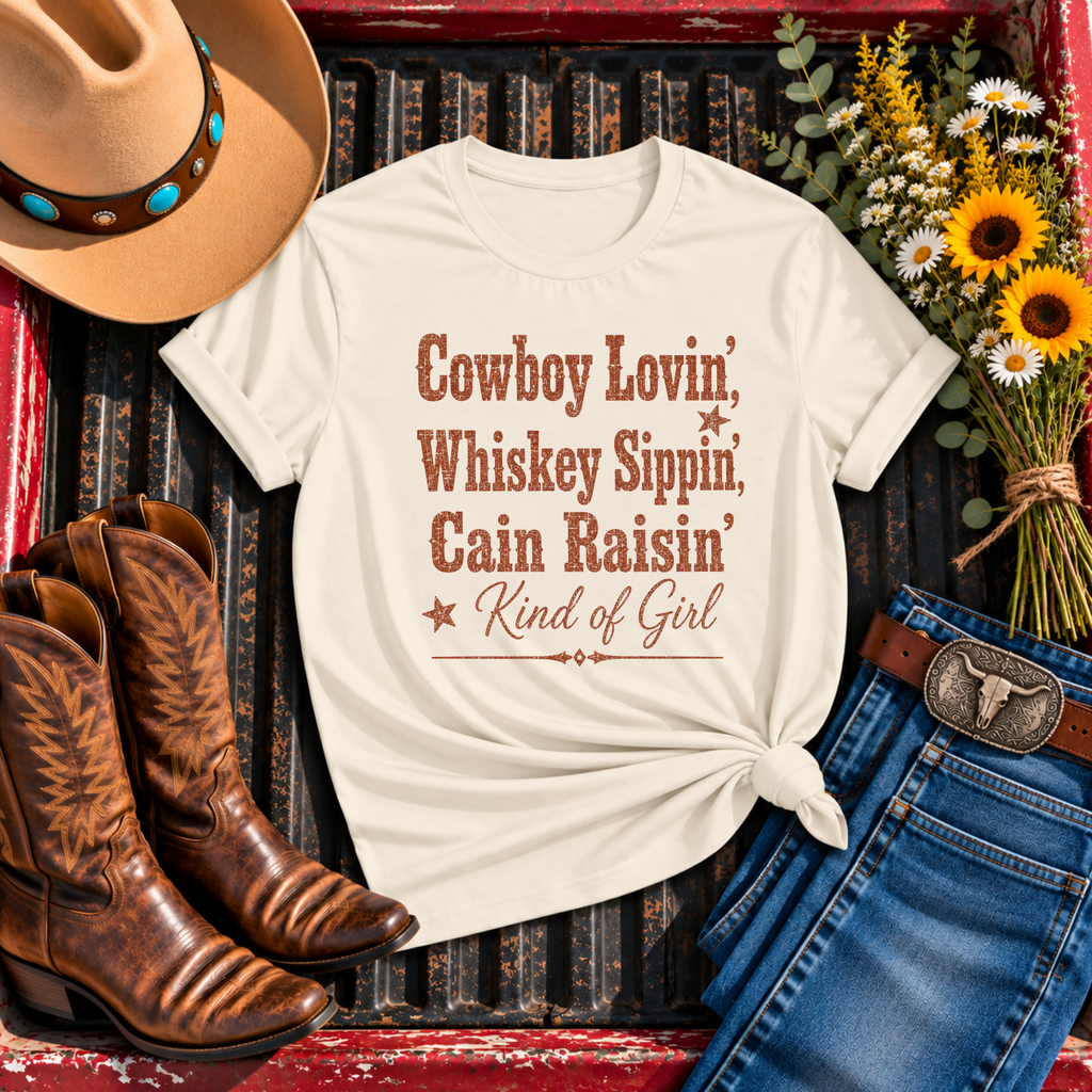 "Cowboy Lovin', Whiskey Sippin', Cain Raisin'" T-Shirt