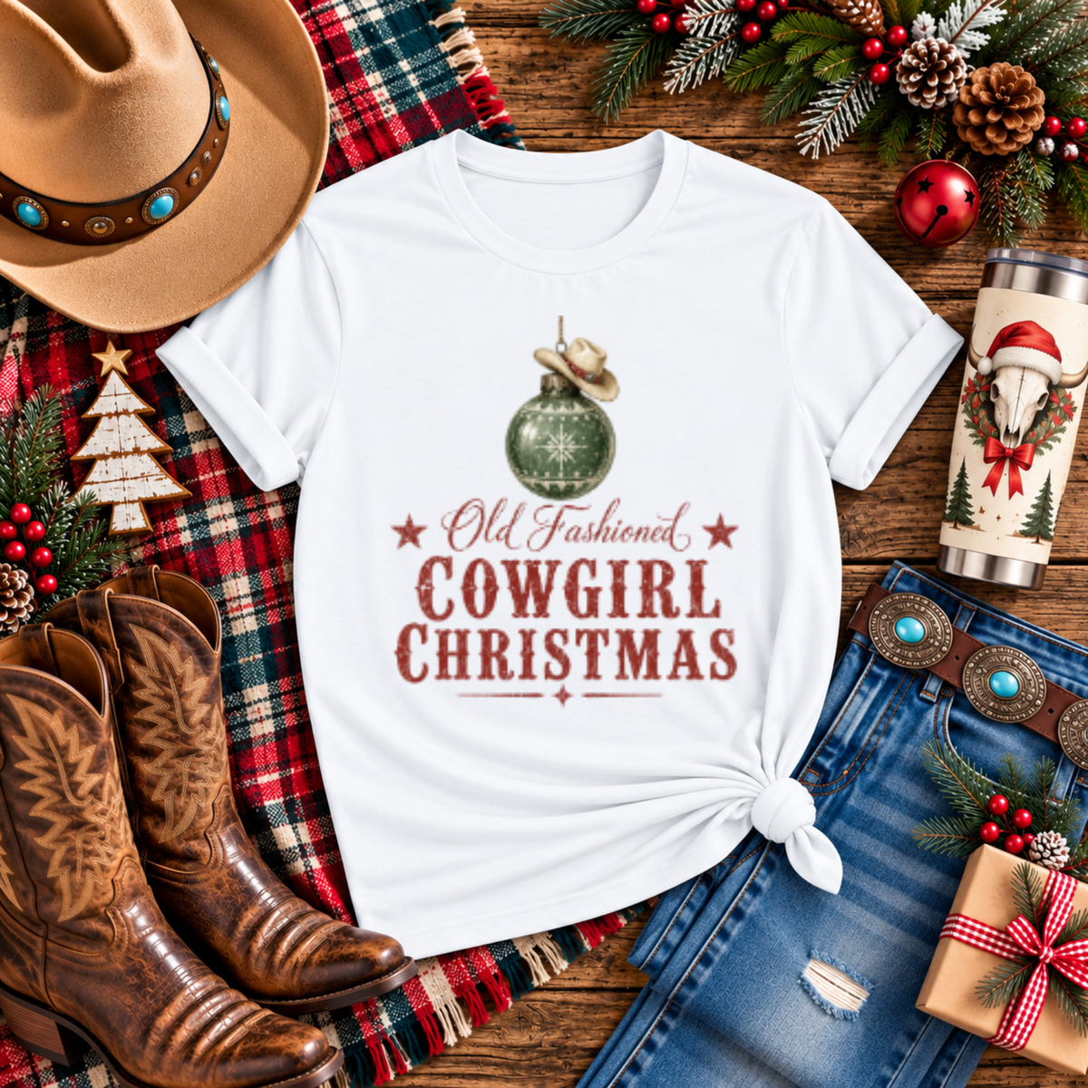 "Old Fashioned Cowgirl Christmas" T-Shirt