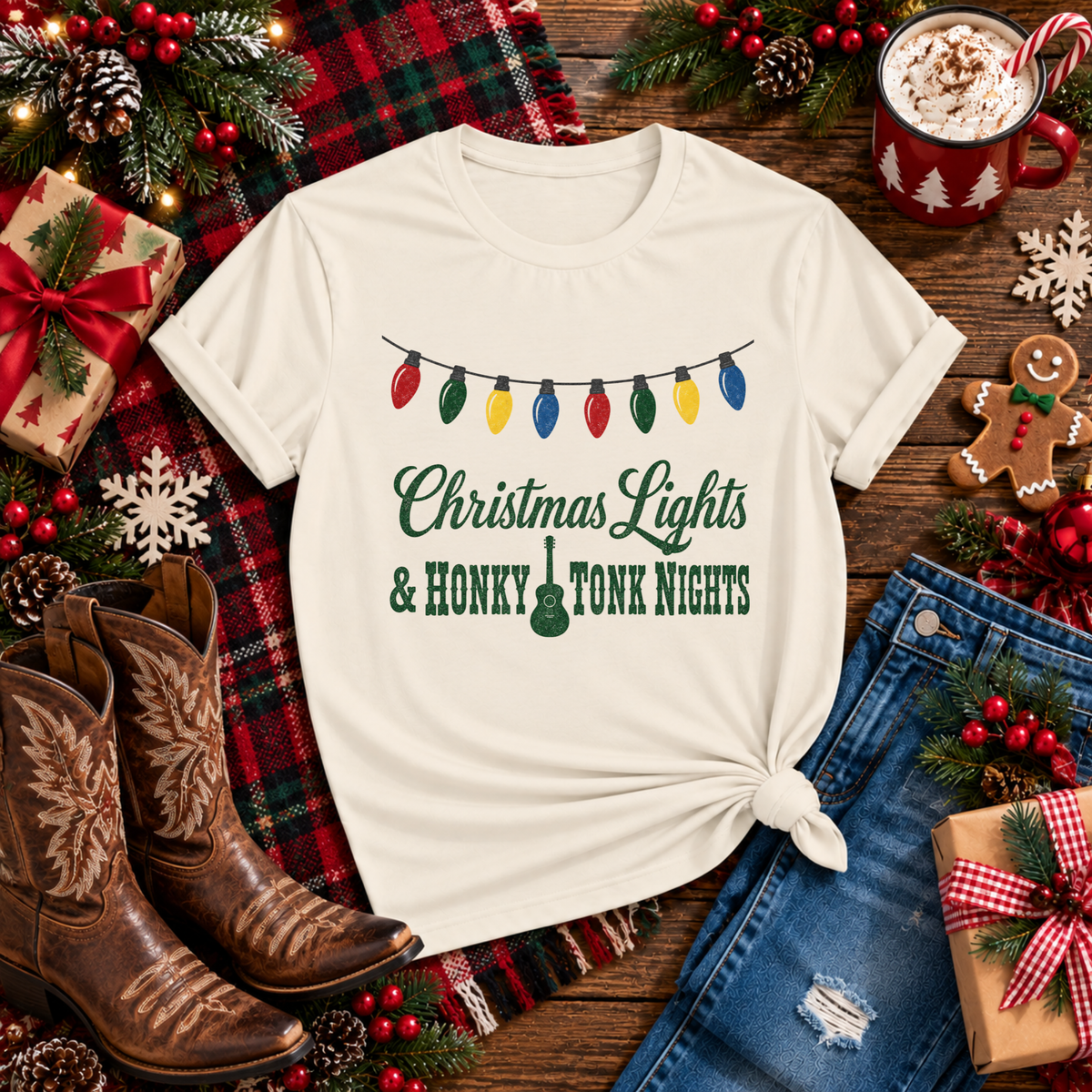 "Christmas Lights & Honky Tonk Nights" T-Shirt