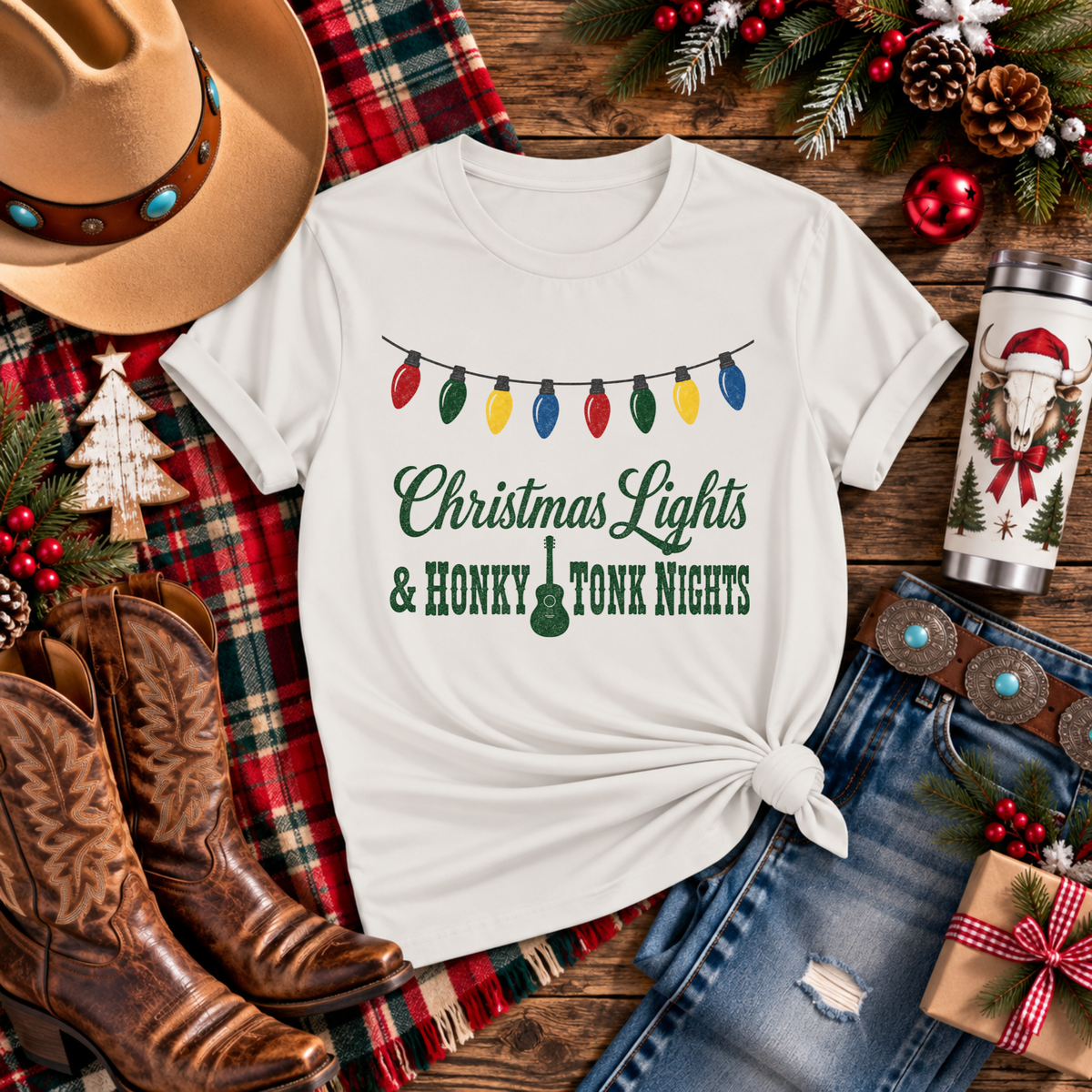"Christmas Lights & Honky Tonk Nights" T-Shirt