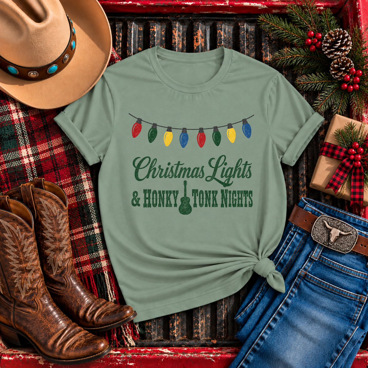 "Christmas Lights & Honky Tonk Nights" T-Shirt