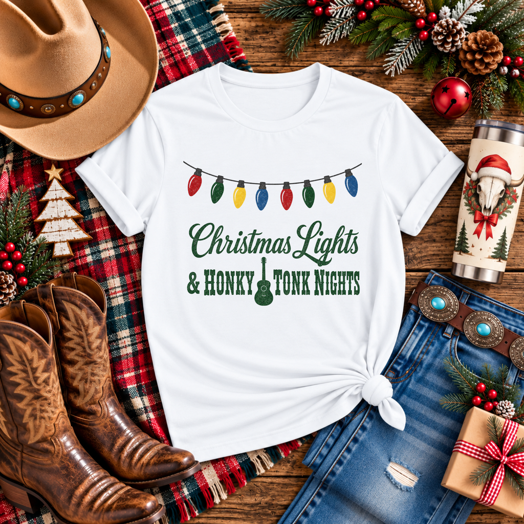 "Christmas Lights & Honky Tonk Nights" T-Shirt