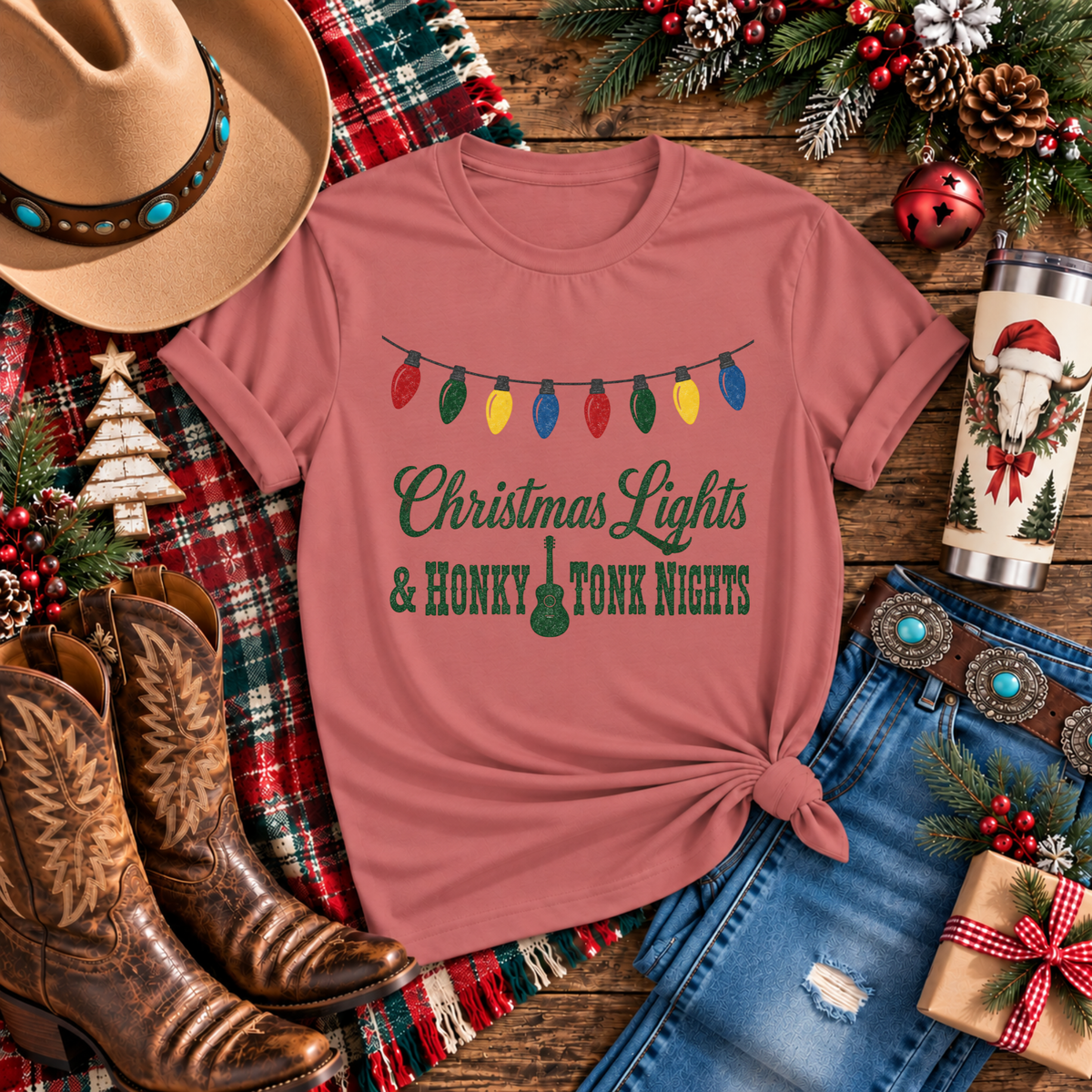 "Christmas Lights & Honky Tonk Nights" T-Shirt