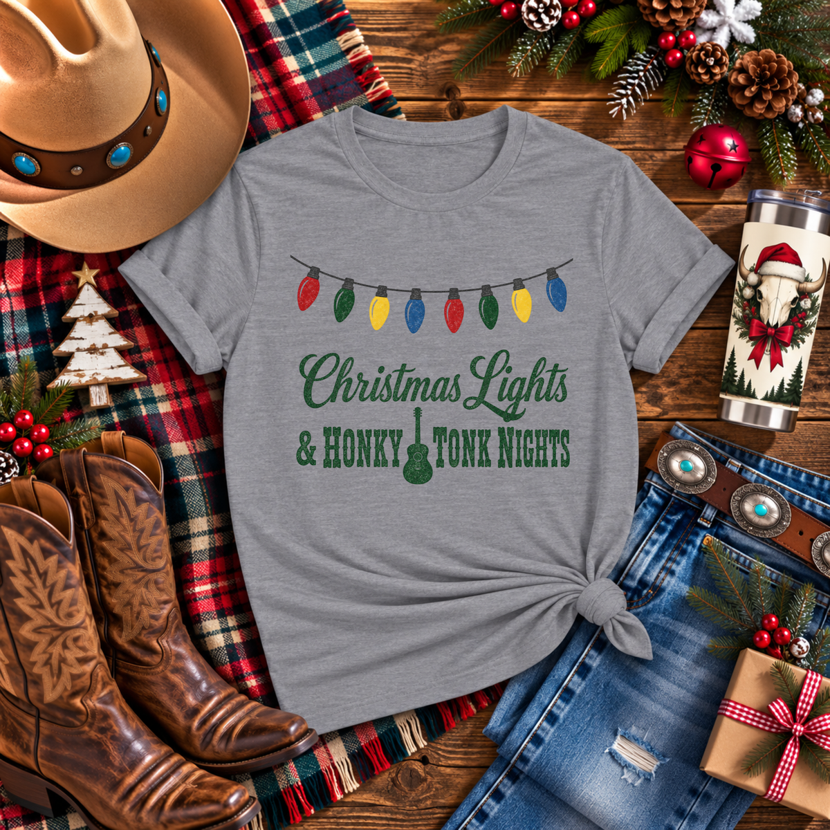 "Christmas Lights & Honky Tonk Nights" T-Shirt