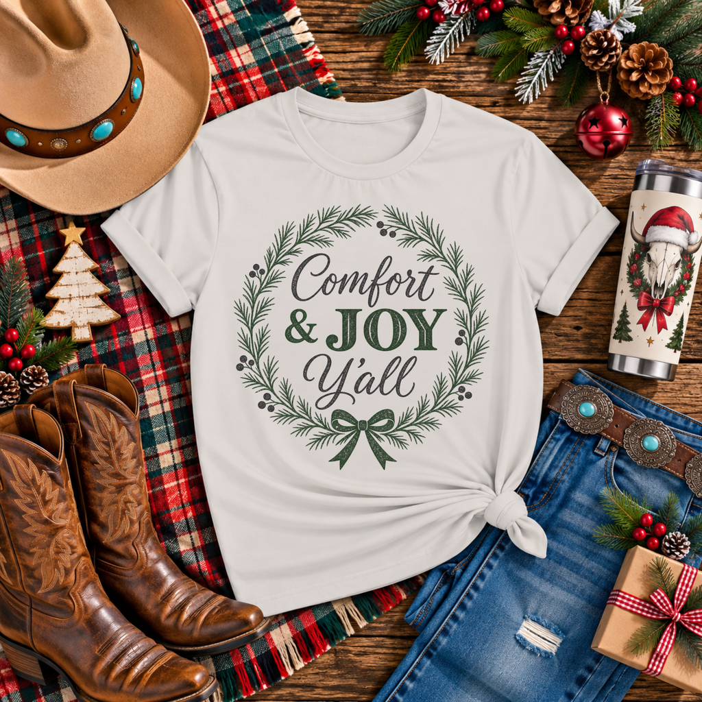 "Comfort & Joy Y’all" Christmas T-Shirt