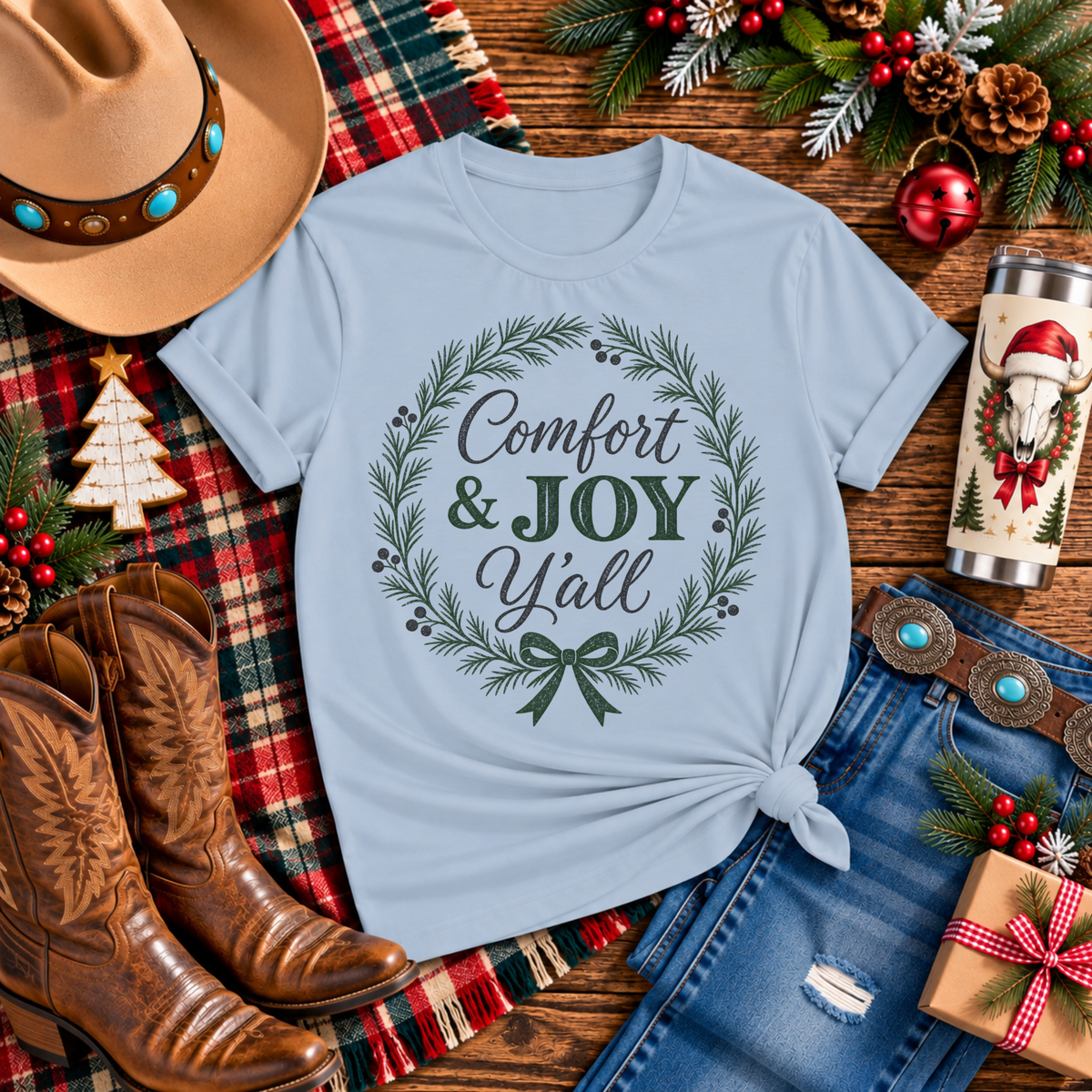 "Comfort & Joy Y’all" Christmas T-Shirt