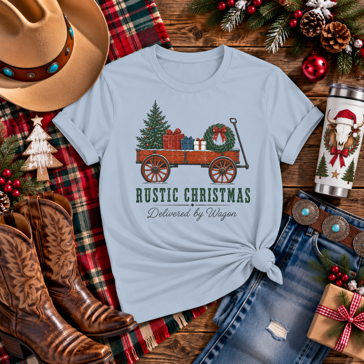 "Rustic Christmas Delivery by Wagon" T-Shirt