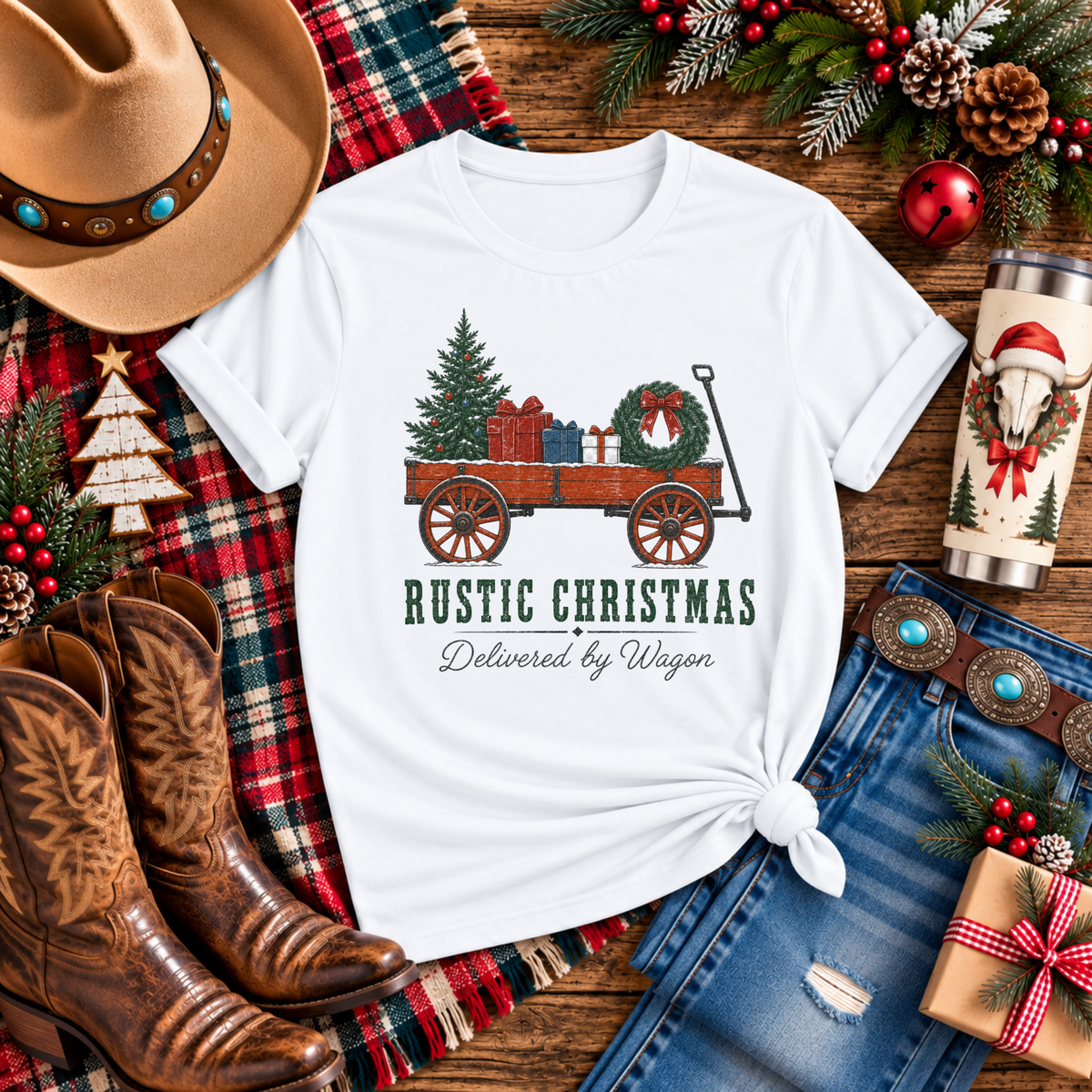 "Rustic Christmas Delivery by Wagon" T-Shirt